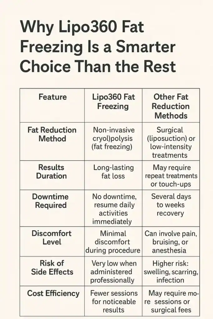 Is it possible to permanently freeze fat cells? 2 Table showing benefits of fat freezing to remove fat cells Lowestoft from Lipo 360