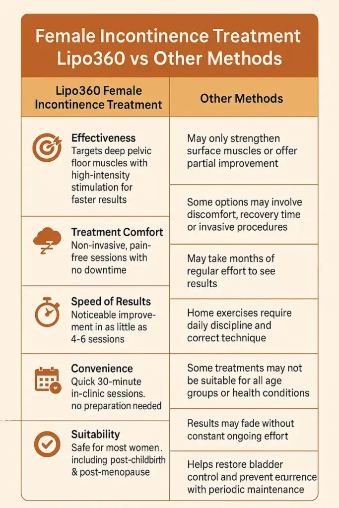 Comprehensive Guide To Female Incontinence Treatment Options 1 Table showing benefits of incontinence treatment Lowestoft